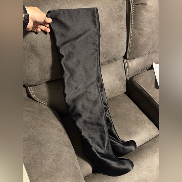 Bottega Veneta Shoes - Bottega Veneta Black Satin Over the Knee Boots